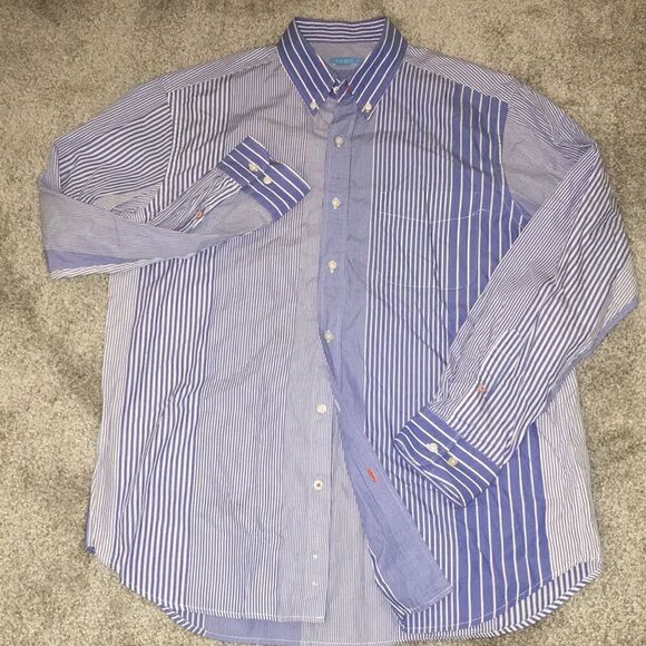 Wow! - J.McLaughlin Blue White Multi stripe pocket button down LS shirt-M - Picture 1 of 5